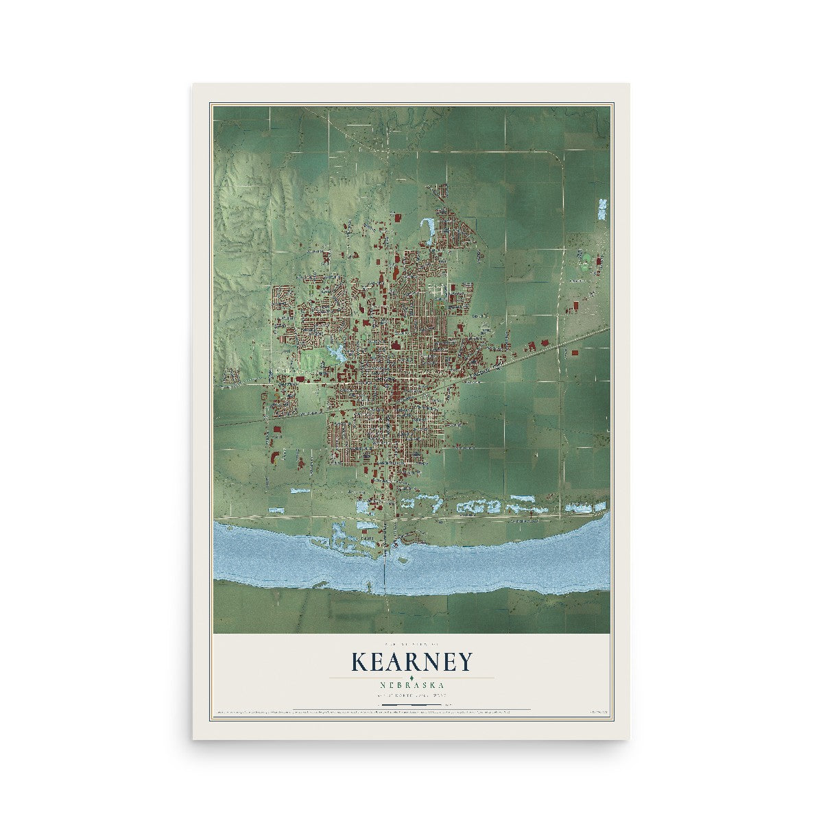 Map of Kearney, Nebraska, 12 x 18 inch unframed archival matte print