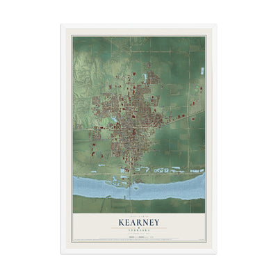 Map of Kearney, Nebraska, 12 x 18 inch print in a white wood frame