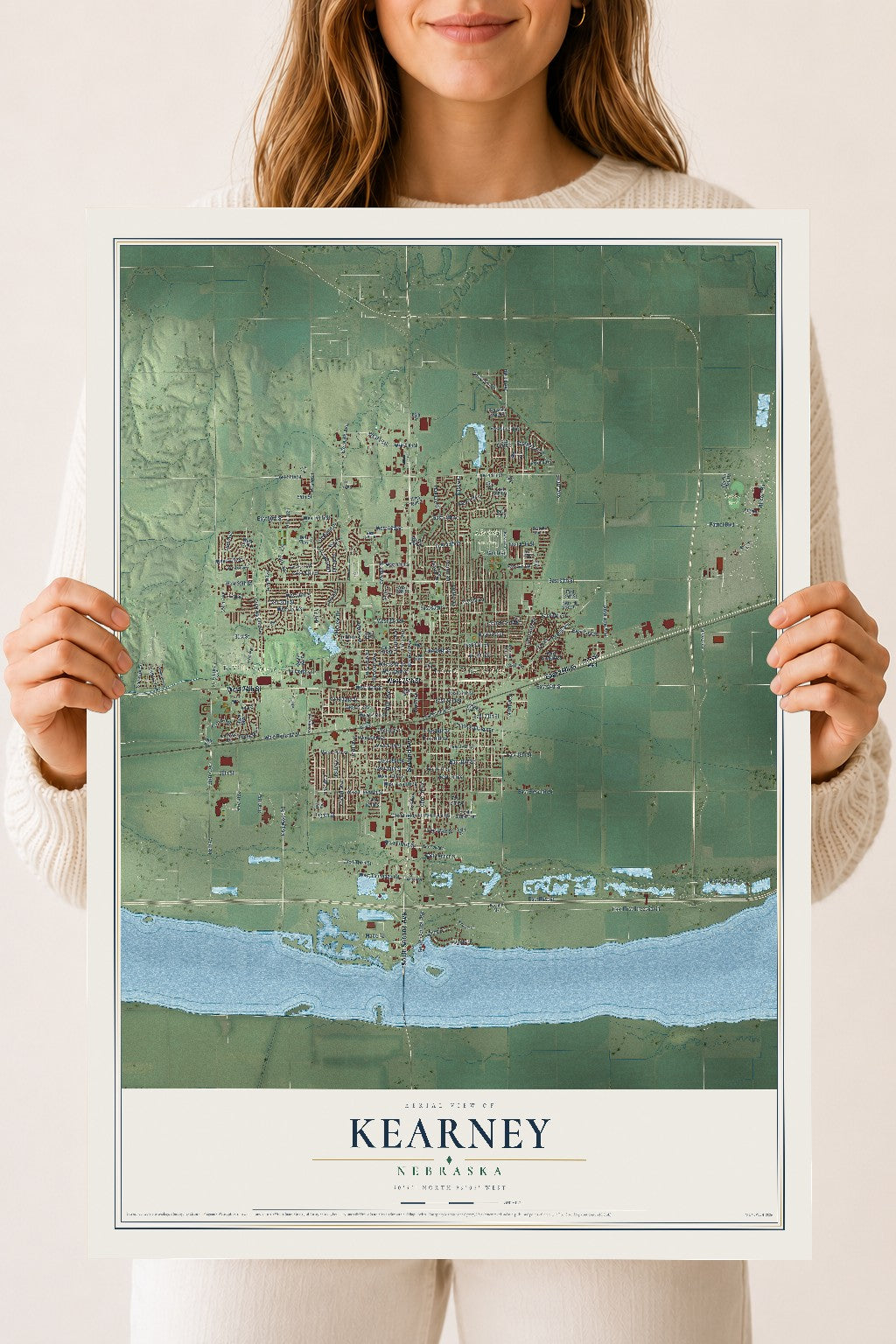 Map of Kearney, Nebraska, 18 x 24 inch unframed archival matte print