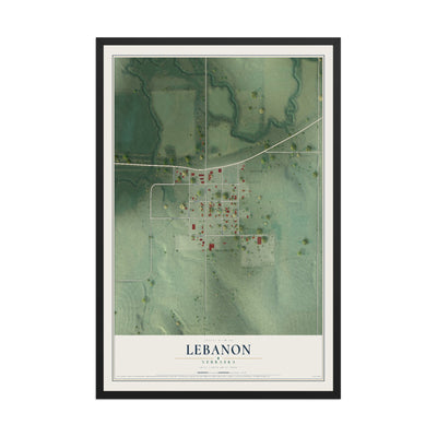 Map of Lebanon, Nebraska, 12 x 18 inch print in a black wood frame