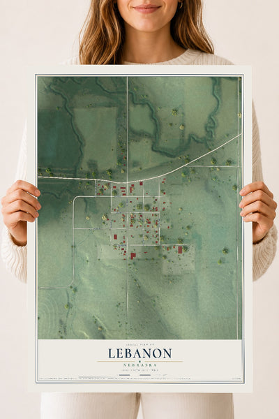 Map of Lebanon, Nebraska, 18 x 24 inch unframed archival matte print