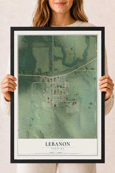 Map of Lebanon, Nebraska, 18 x 24 inch print in a black wood frame