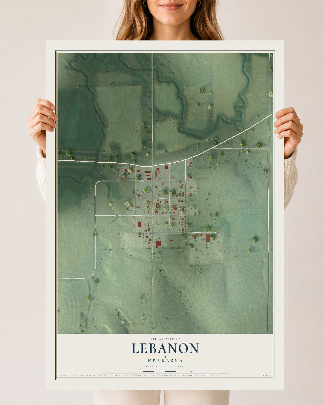 Map of Lebanon, Nebraska, 24 x 36 inch unframed archival matte print