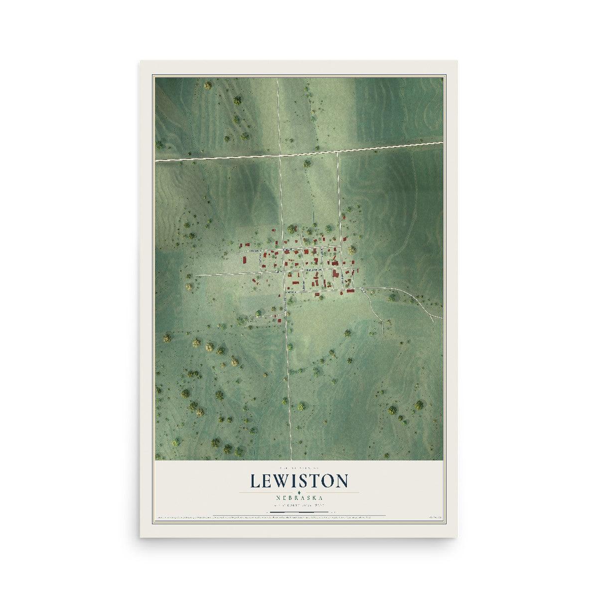 Map of Lewiston, Nebraska, 12 x 18 inch unframed archival matte print