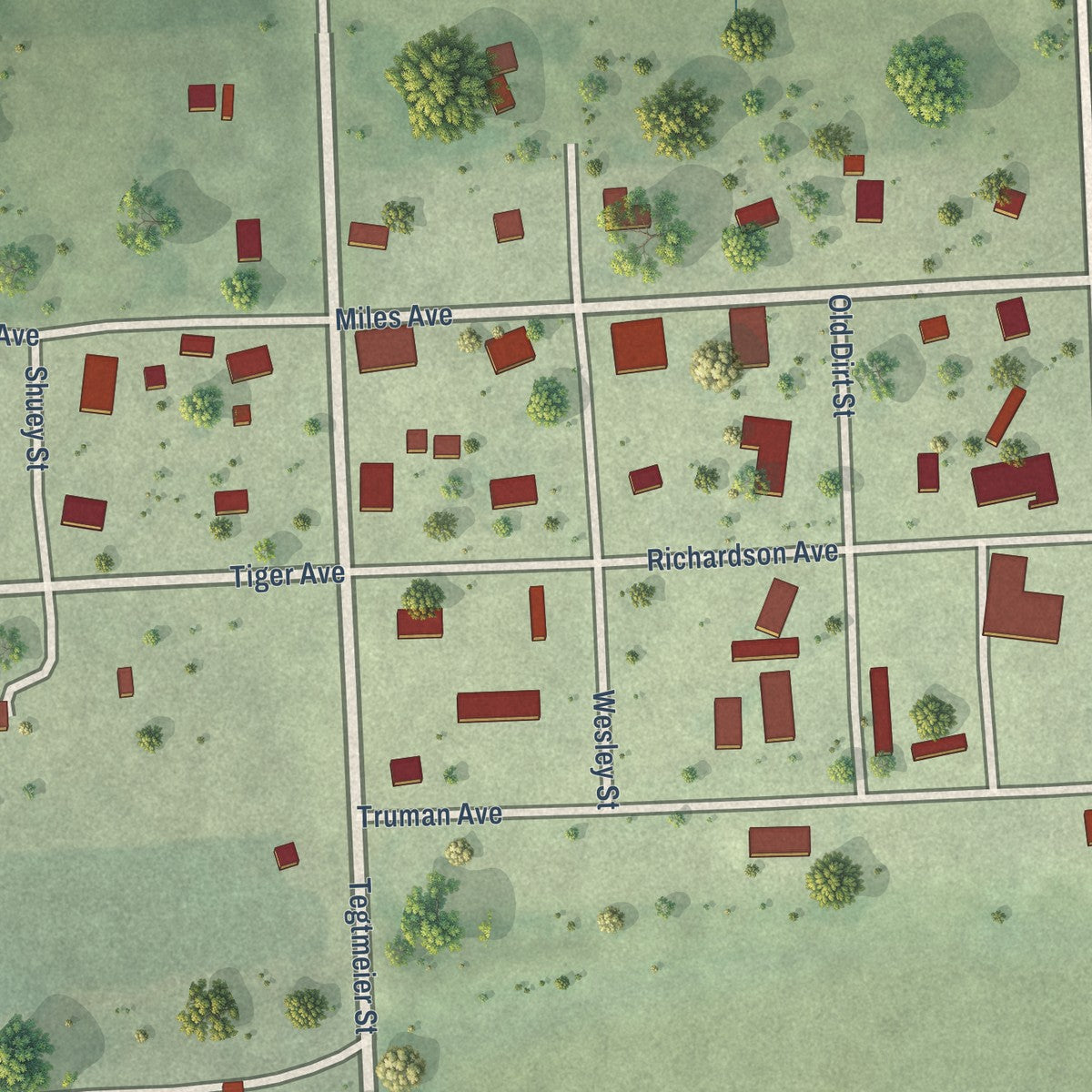 Close-up of the map of Lewiston, Nebraska print showing street and building detail