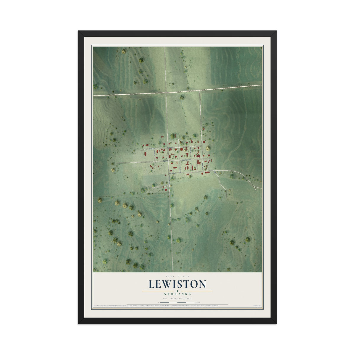 Map of Lewiston, Nebraska, 12 x 18 inch print in a black wood frame