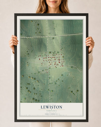 Map of Lewiston, Nebraska, 24 x 36 inch print in a black wood frame