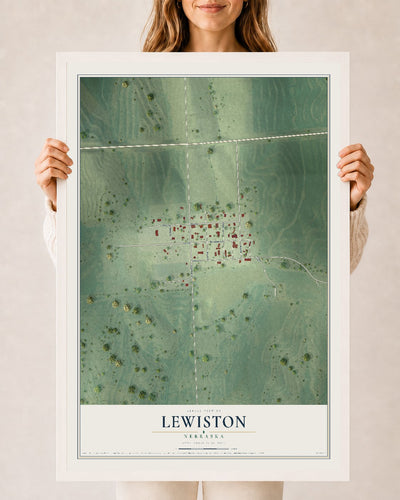 Map of Lewiston, Nebraska, 24 x 36 inch print in a white wood frame