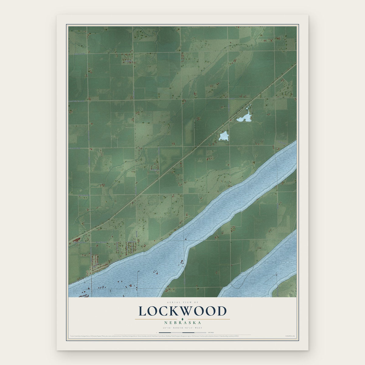 Lockwood, Nebraska map print, the full design