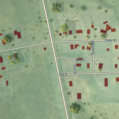 Close-up of the map of Loretto, Nebraska print showing street and building detail