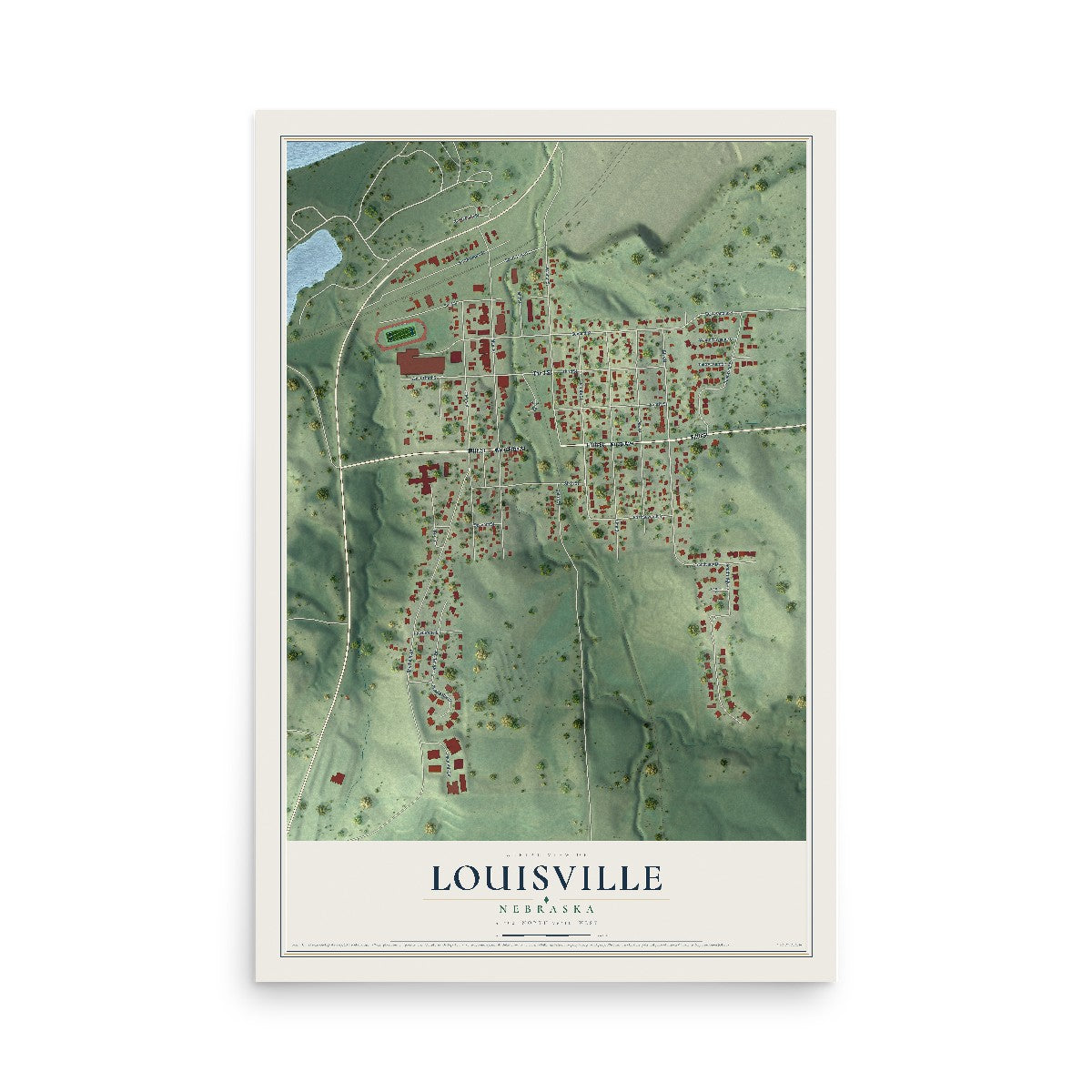 Map of Louisville, Nebraska, 12 x 18 inch unframed archival matte print