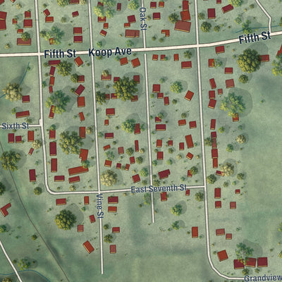Second close-up of the map of Louisville, Nebraska print showing more streets and buildings