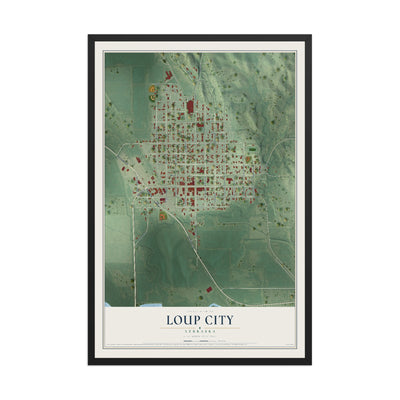 Map of Loup City, Nebraska, 12 x 18 inch print in a black wood frame