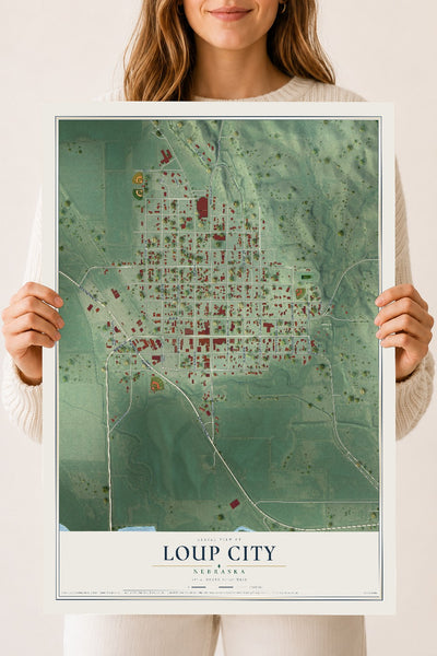 Map of Loup City, Nebraska, 18 x 24 inch unframed archival matte print