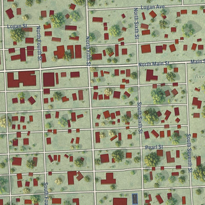 Close-up of the map of Lyons, Nebraska print showing street and building detail