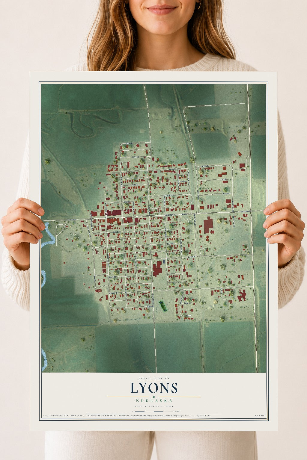 Map of Lyons, Nebraska, 18 x 24 inch unframed archival matte print