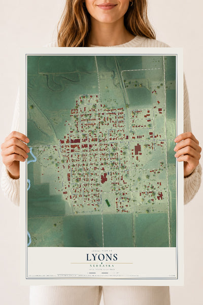 Map of Lyons, Nebraska, 18 x 24 inch unframed archival matte print