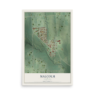 Map of Malcolm, Nebraska, 12 x 18 inch unframed archival matte print
