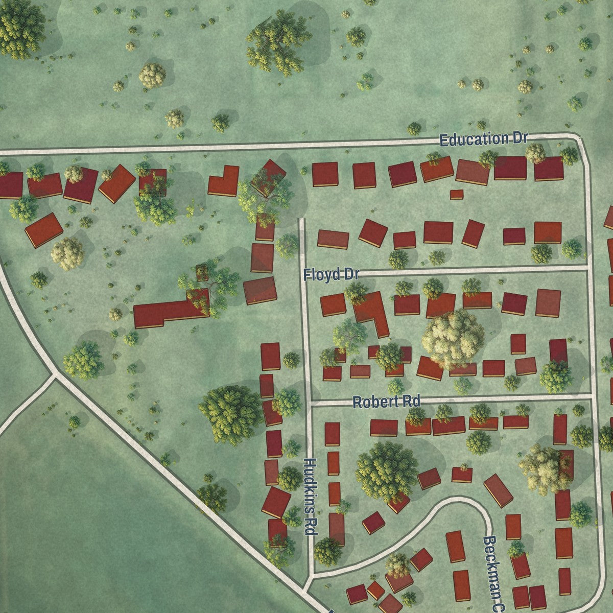 Close-up of the map of Malcolm, Nebraska print showing street and building detail