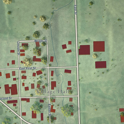 Second close-up of the map of Malcolm, Nebraska print showing more streets and buildings