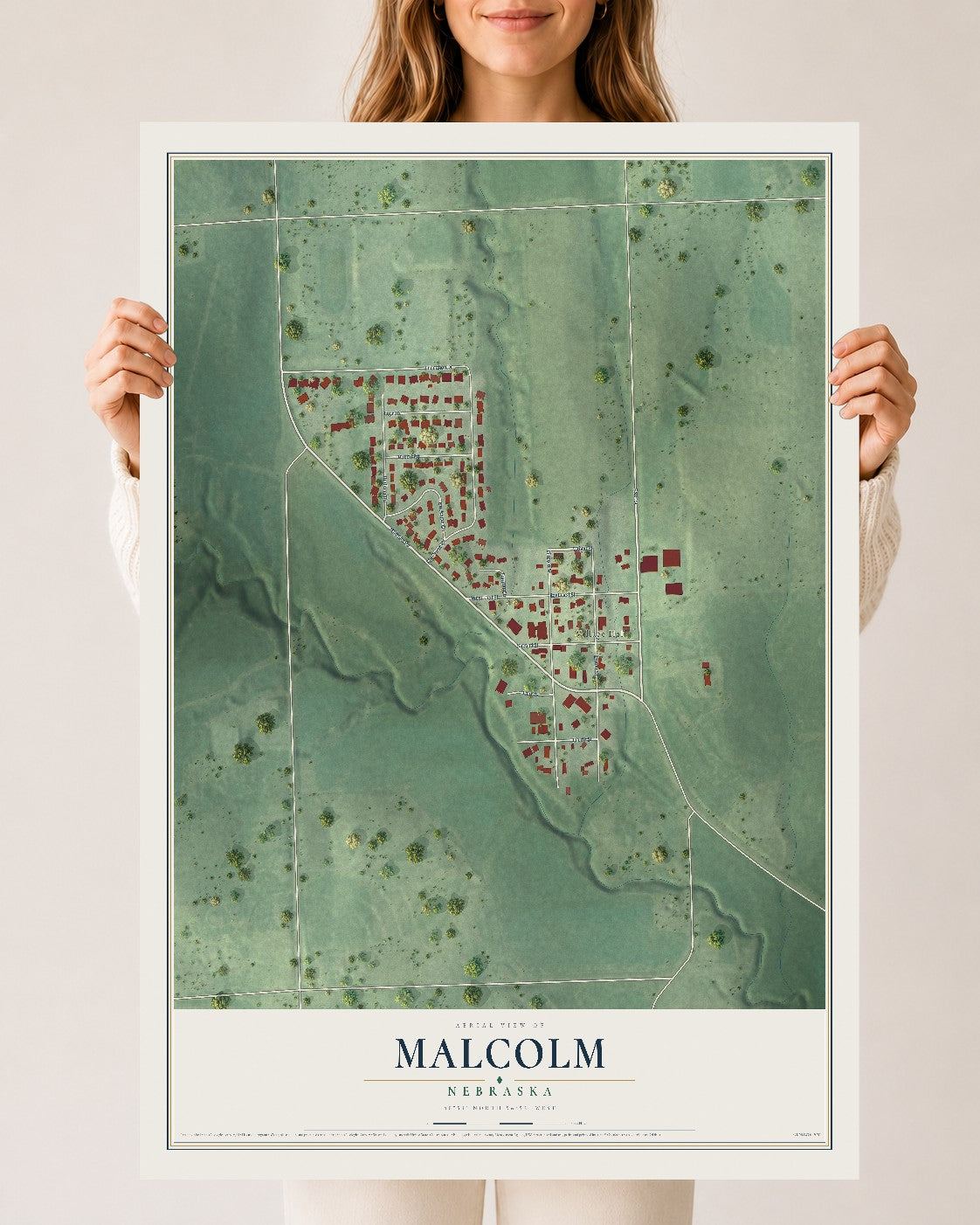 Map of Malcolm, Nebraska, 24 x 36 inch unframed archival matte print
