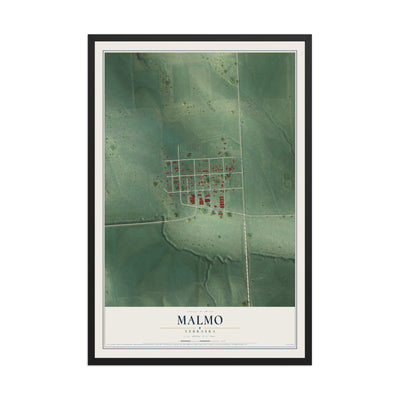 Map of Malmo, Nebraska, 12 x 18 inch print in a black wood frame