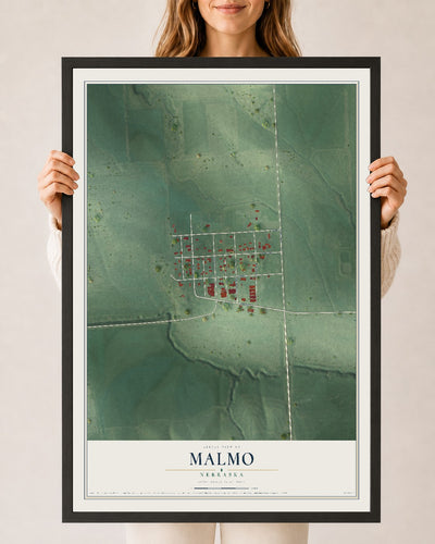 Map of Malmo, Nebraska, 24 x 36 inch print in a black wood frame
