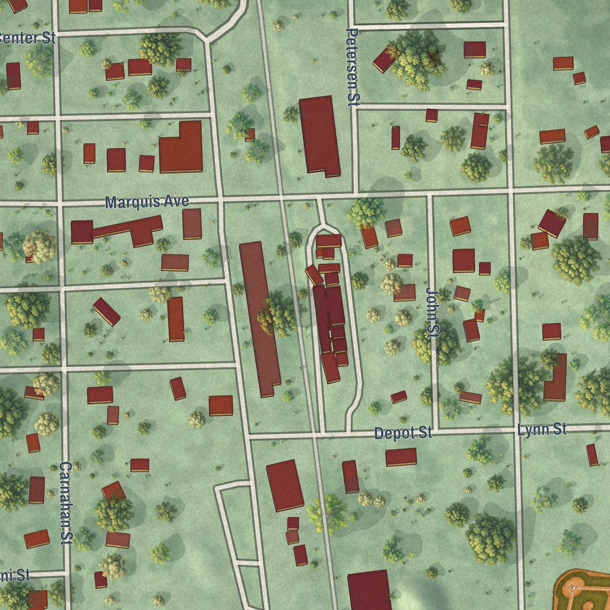 Close-up of the map of Marquette, Nebraska print showing street and building detail