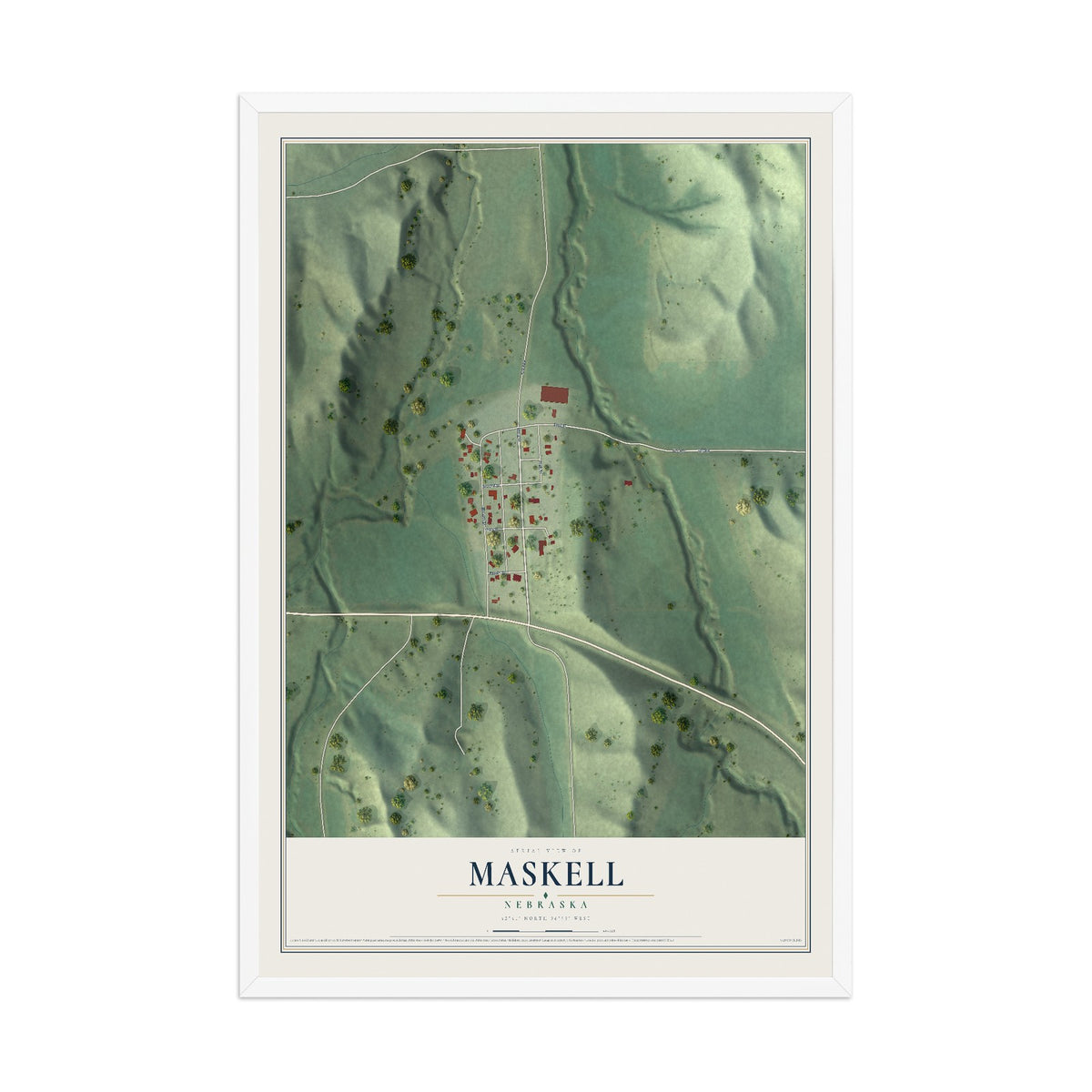 Map of Maskell, Nebraska, 12 x 18 inch print in a white wood frame