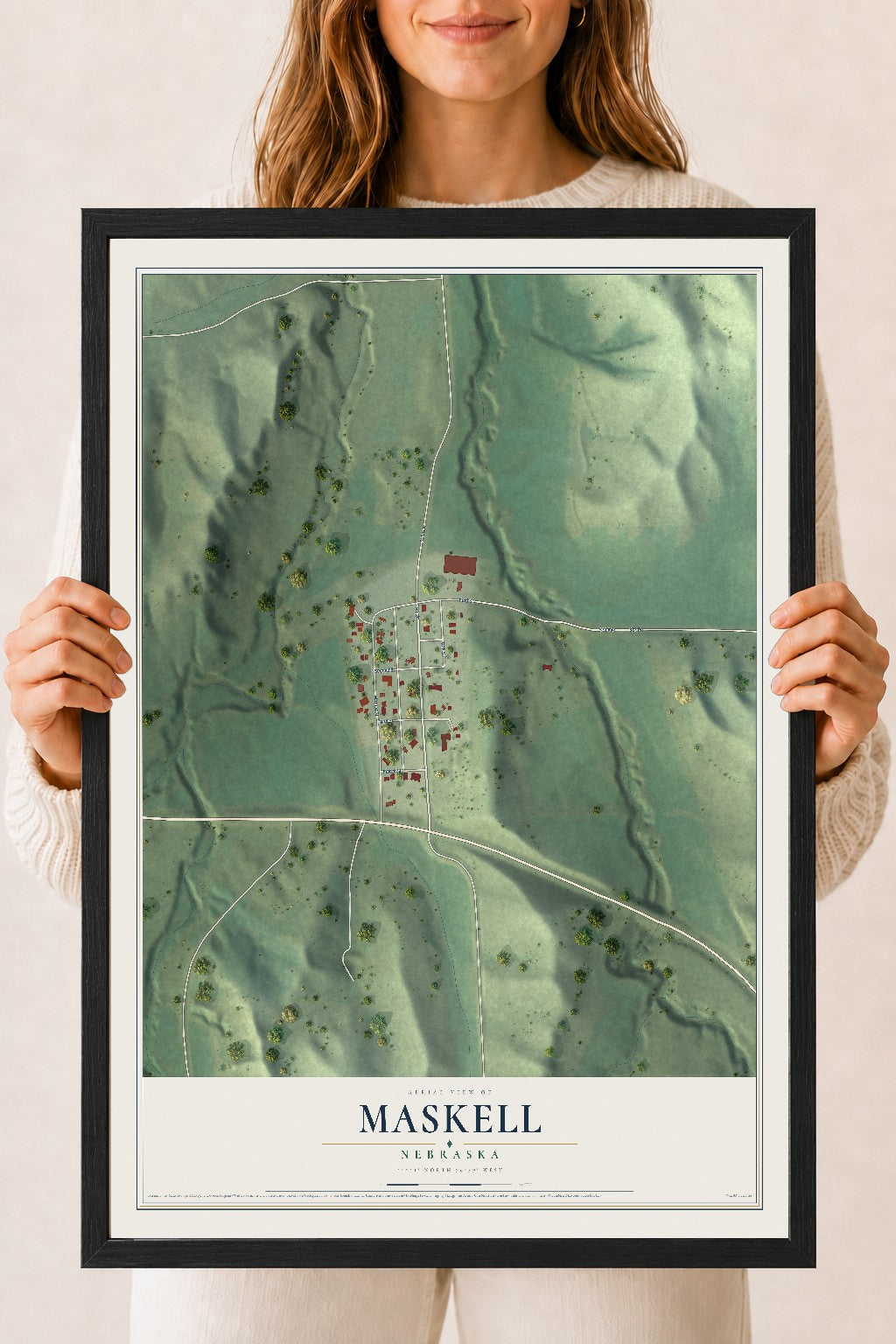 Map of Maskell, Nebraska, 18 x 24 inch print in a black wood frame