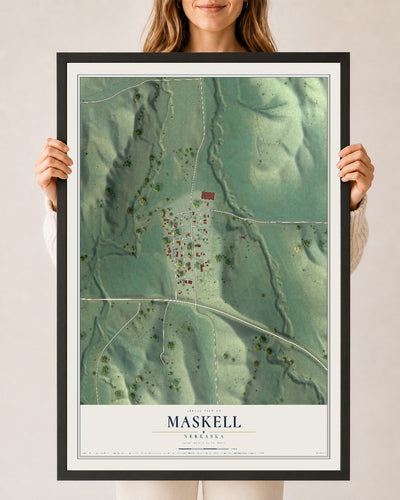 Map of Maskell, Nebraska, 24 x 36 inch print in a black wood frame
