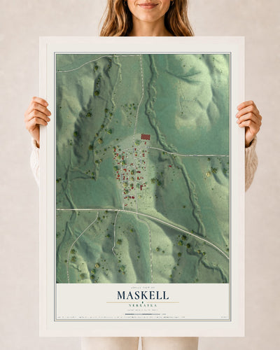 Map of Maskell, Nebraska, 24 x 36 inch print in a white wood frame