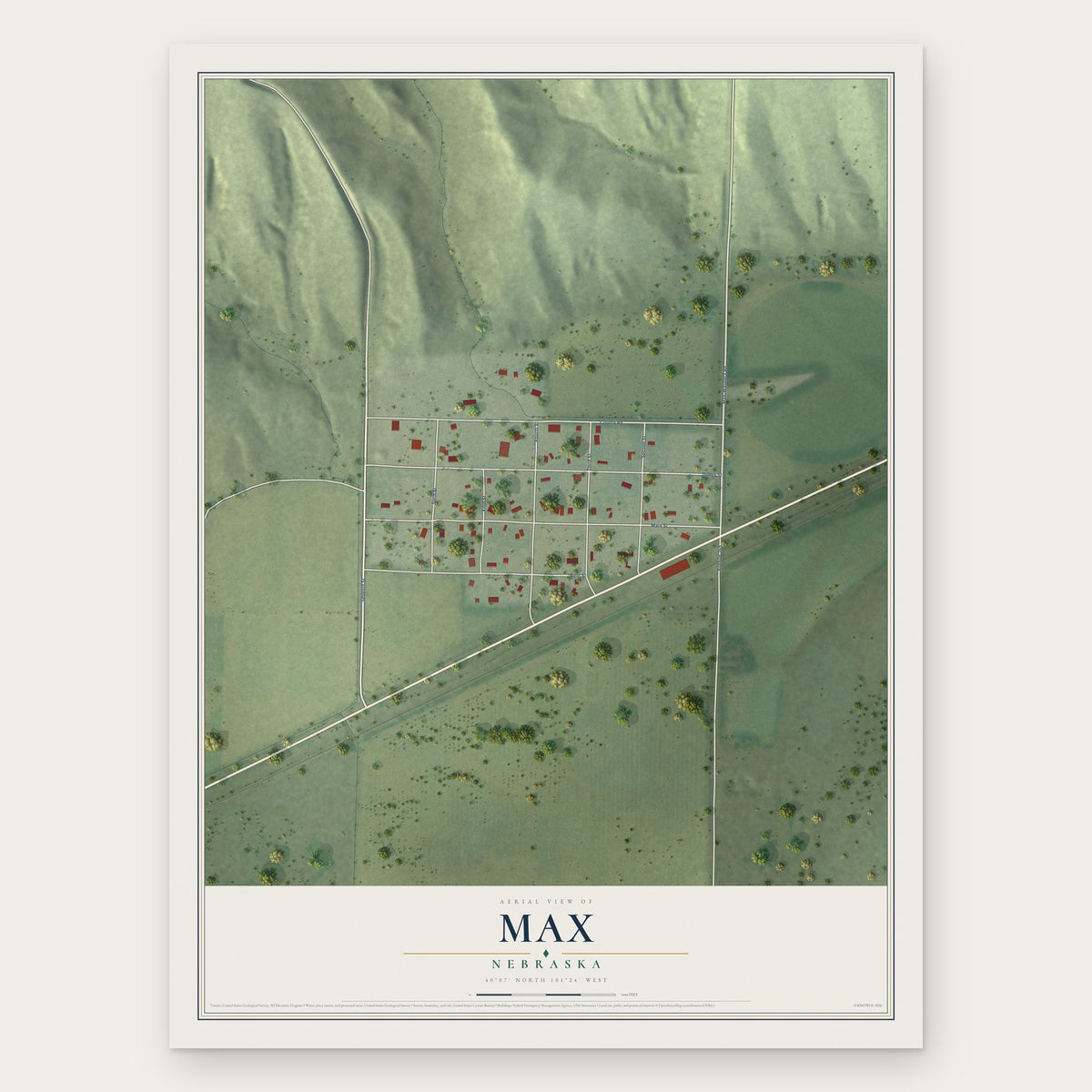 Max, Nebraska map print, the full design