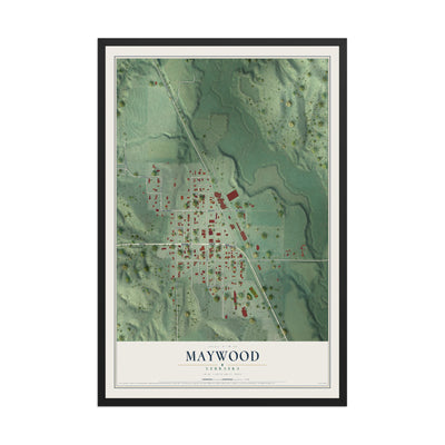 Map of Maywood, Nebraska, 12 x 18 inch print in a black wood frame