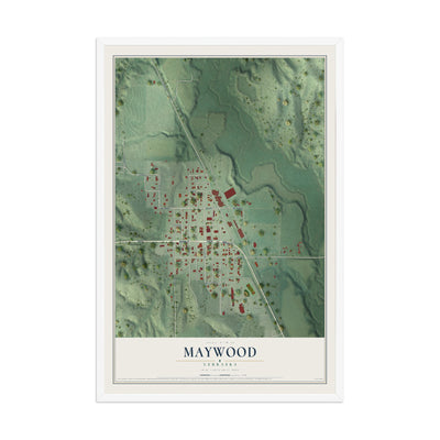 Map of Maywood, Nebraska, 12 x 18 inch print in a white wood frame