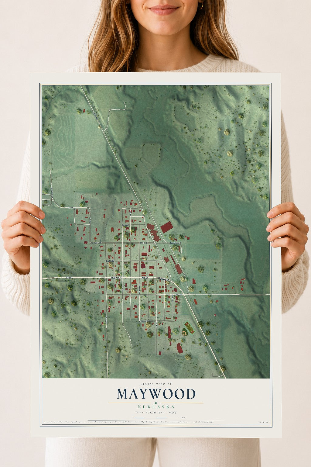 Map of Maywood, Nebraska, 18 x 24 inch unframed archival matte print