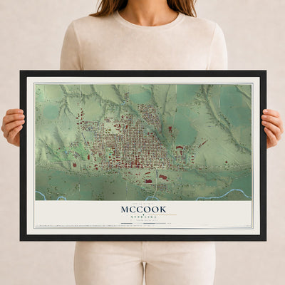 Map of McCook, Nebraska, 12 x 18 inch print in a black wood frame
