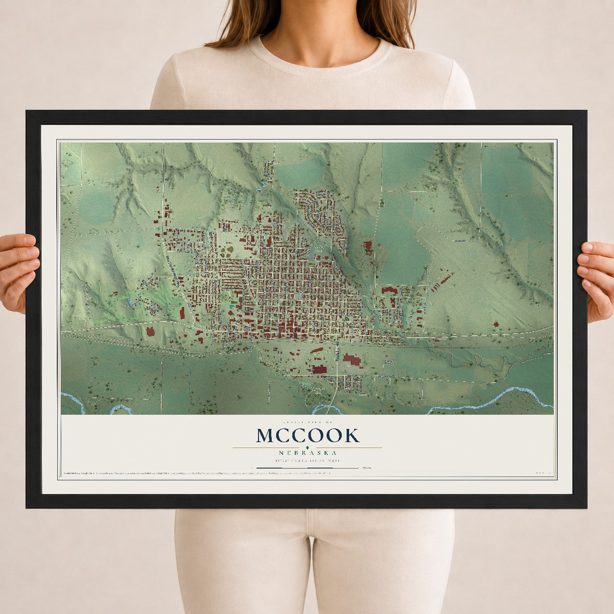 Map of McCook, Nebraska, 18 x 24 inch print in a black wood frame