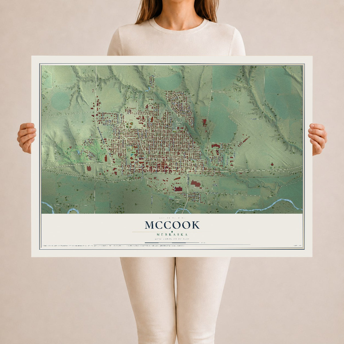 Map of McCook, Nebraska, 24 x 36 inch unframed archival matte print