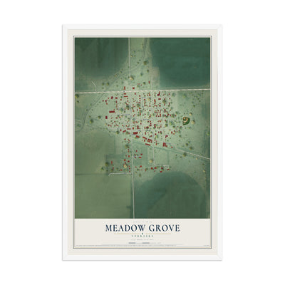 Map of Meadow Grove, Nebraska, 12 x 18 inch print in a white wood frame