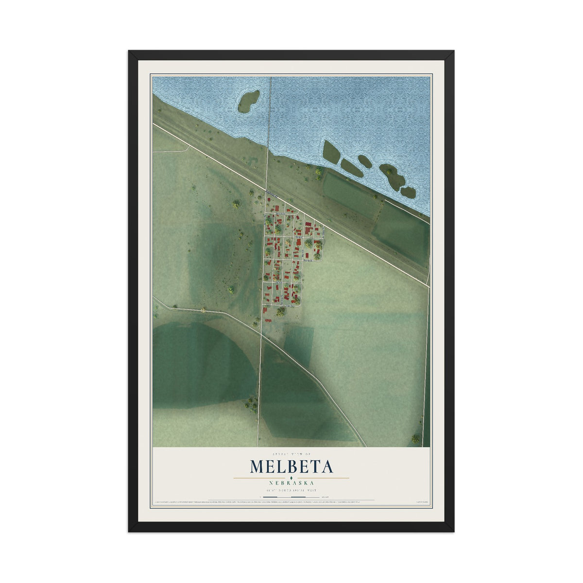 Map of Melbeta, Nebraska, 12 x 18 inch print in a black wood frame