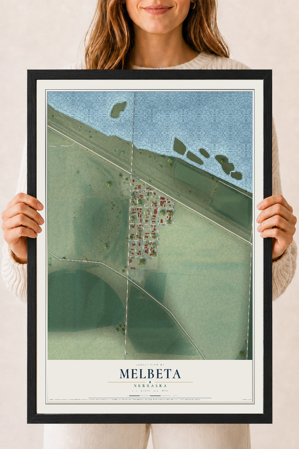 Map of Melbeta, Nebraska, 18 x 24 inch print in a black wood frame