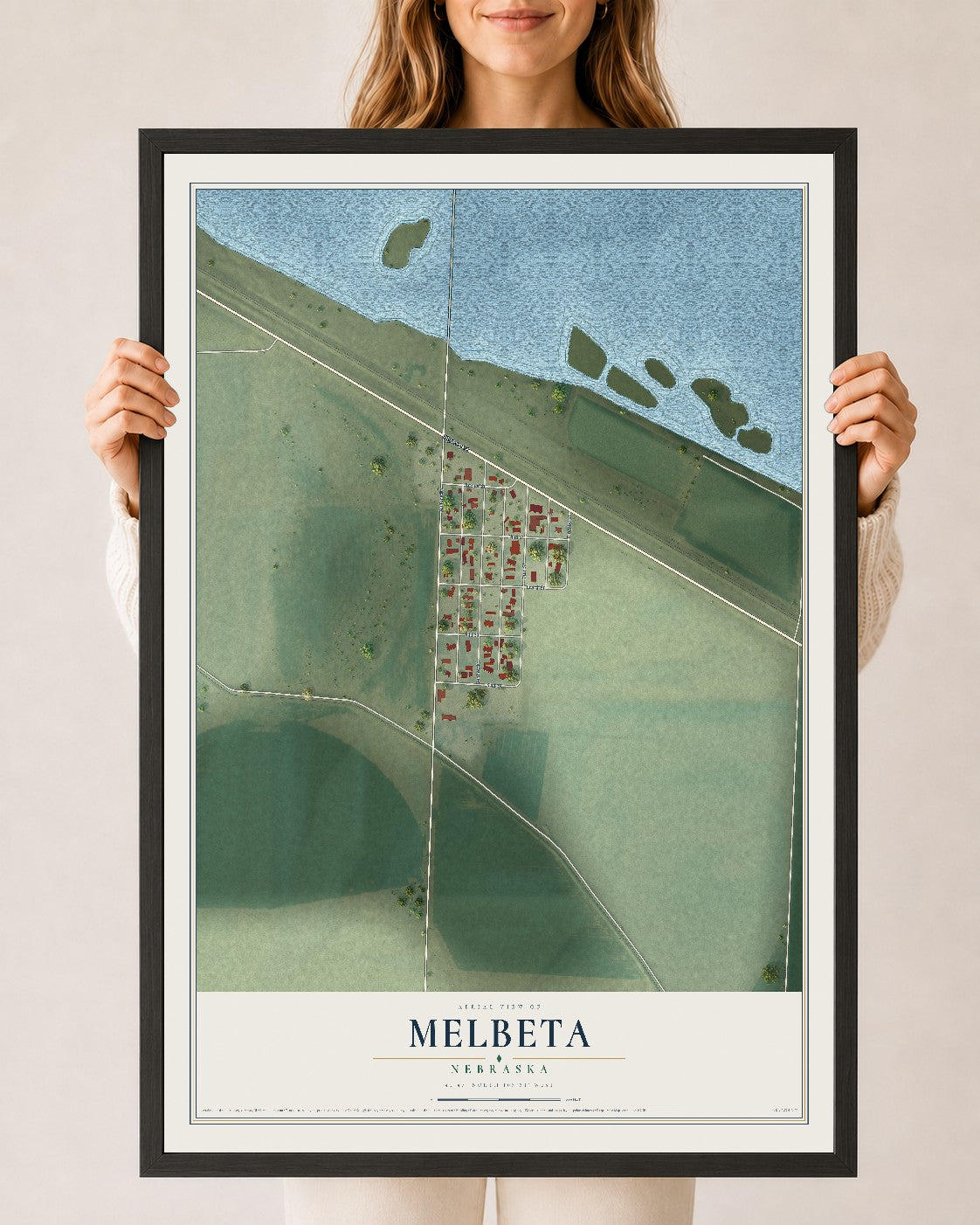 Map of Melbeta, Nebraska, 24 x 36 inch print in a black wood frame