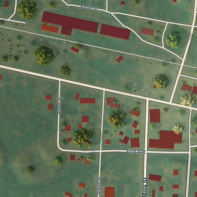 Close-up of the map of Merriman, Nebraska print showing street and building detail