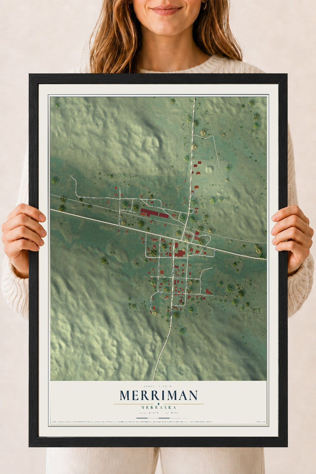 Map of Merriman, Nebraska, 18 x 24 inch print in a black wood frame