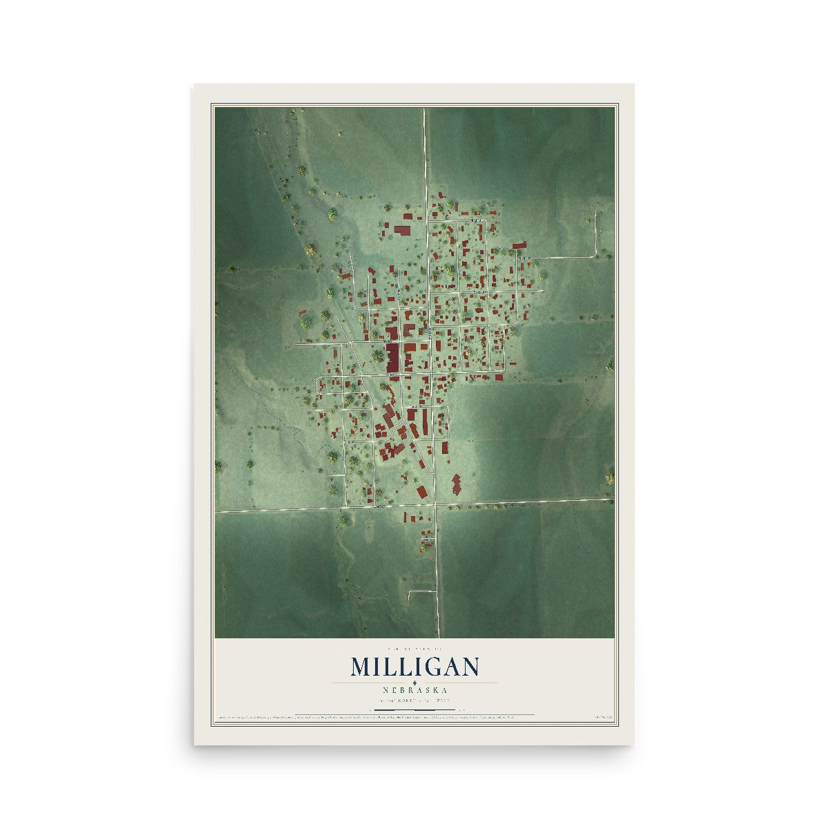 Map of Milligan, Nebraska, 12 x 18 inch unframed archival matte print