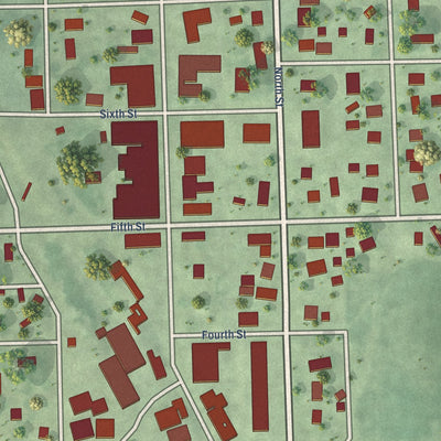 Close-up of the map of Milligan, Nebraska print showing street and building detail