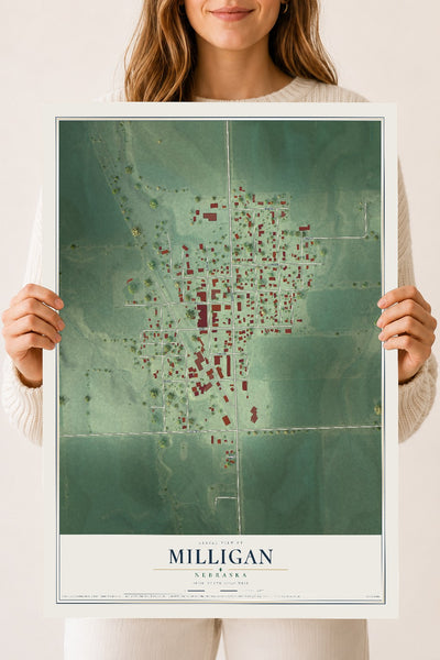 Map of Milligan, Nebraska, 18 x 24 inch unframed archival matte print