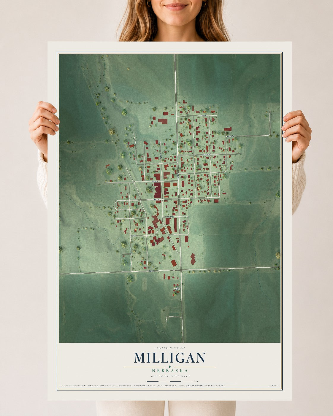 Map of Milligan, Nebraska, 24 x 36 inch unframed archival matte print