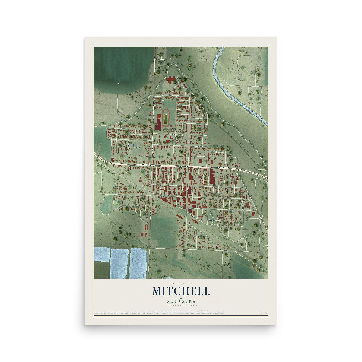 Map of Mitchell, Nebraska, 12 x 18 inch unframed archival matte print